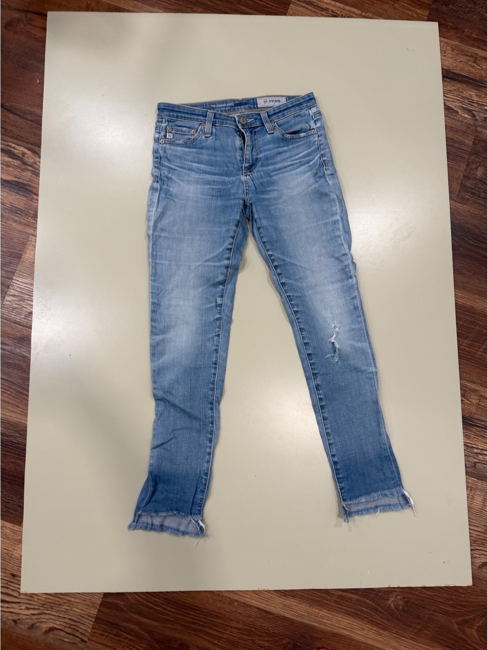 AG Adriano Goldschmied Light Wash Skinny Jeans with Frayed Hem